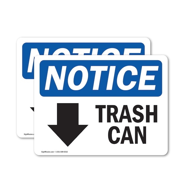 Signmission Trash Can (Down Arrow) Sign With Symbol, 5 in W x Rectangle, Vinyl Decal OS-2PACK-NS-D-35-L-18722 - main